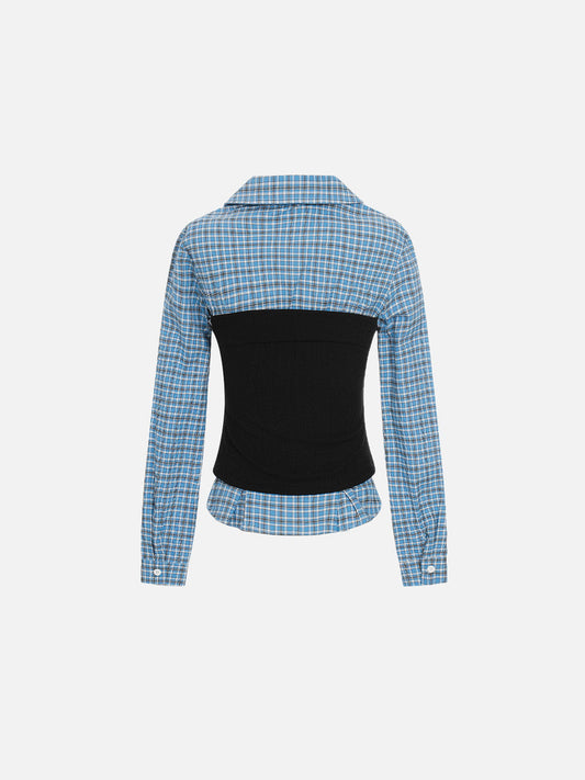 Aelfric Eden Layered Plaid Panel Long Sleeve Shirt