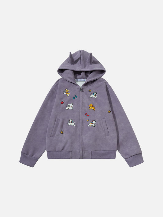 Aelfric Eden Cartoon Embroidered Zip Up Hoodie