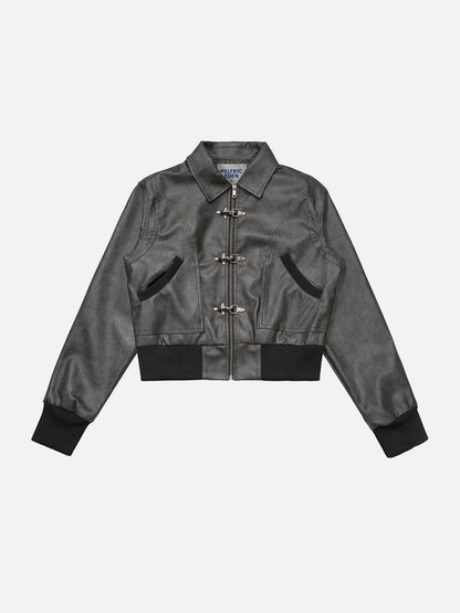 Aelfric Eden Metal Button Cropped Faux Leather Jacket