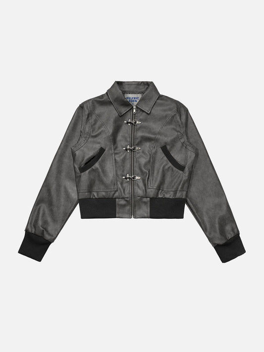 Aelfric Eden Metal Button Cropped Faux Leather Jacket