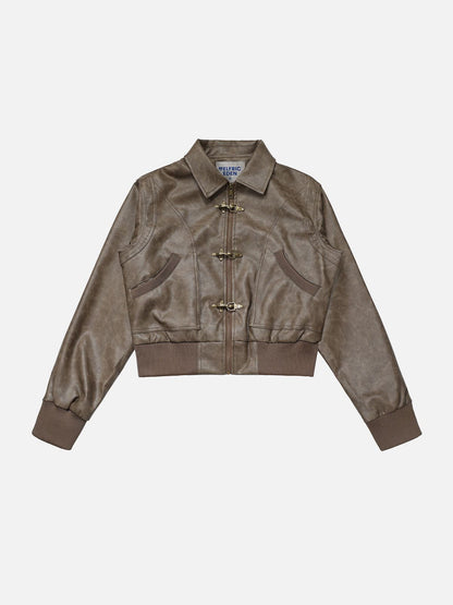Aelfric Eden Metal Button Cropped Faux Leather Jacket