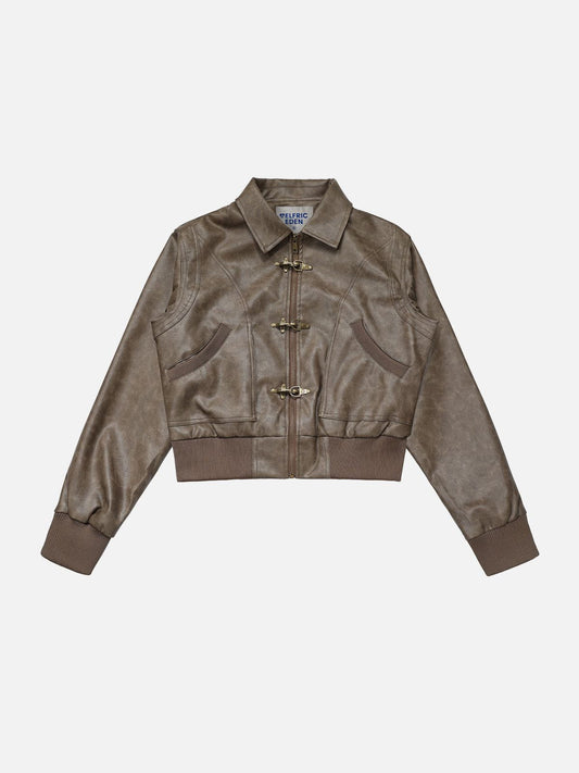Aelfric Eden Metal Button Cropped Faux Leather Jacket