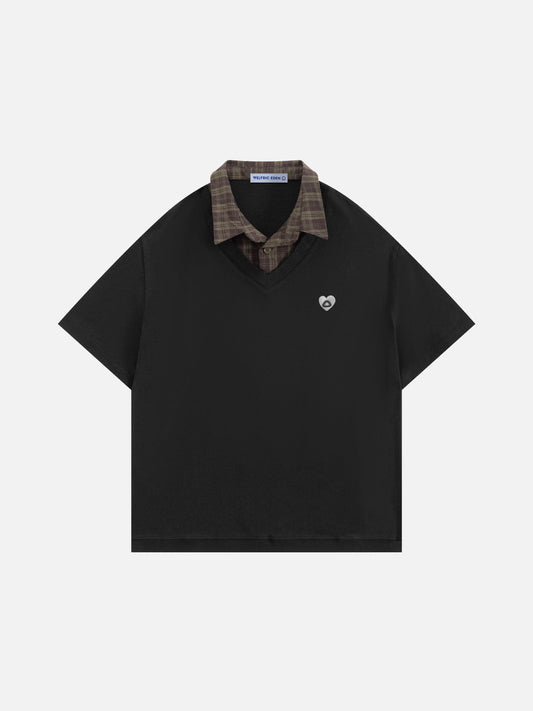 Aelfric Eden Boxy Layered Plaid Polo Tee