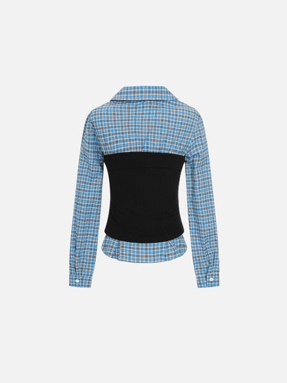 Aelfric Eden Layered Plaid Panel Long Sleeve Shirt