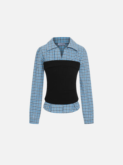 Aelfric Eden Layered Plaid Panel Long Sleeve Shirt