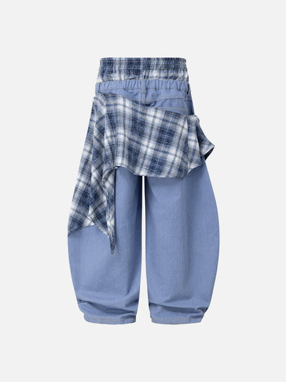 Aelfric Eden Double Waist Plaid Baggy Barrel Jeans