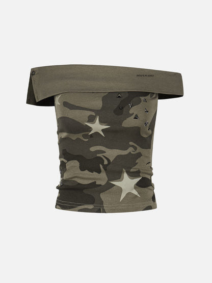 Aelfric Eden CAMO Studded Off-Shoulder Tube Top