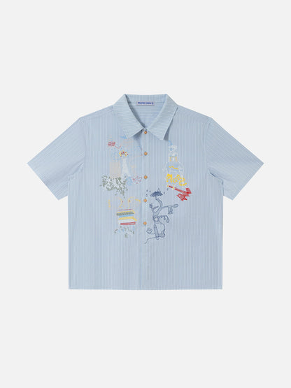 Aelfric Eden Boxy Stripe Embroidery Short Sleeve Shirt