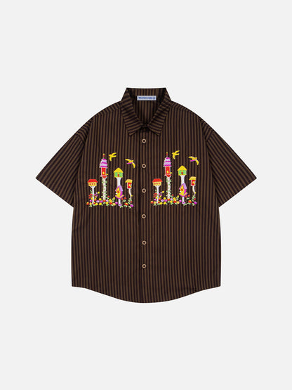 Aelfric Eden Birdhouse Embroidery Short Sleeve Shirt
