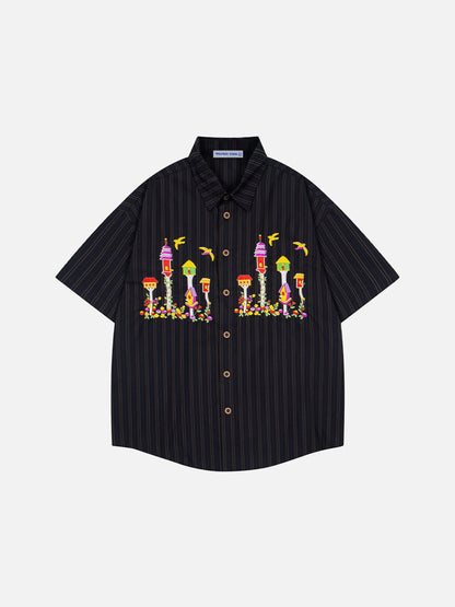 Aelfric Eden Birdhouse Embroidery Short Sleeve Shirt