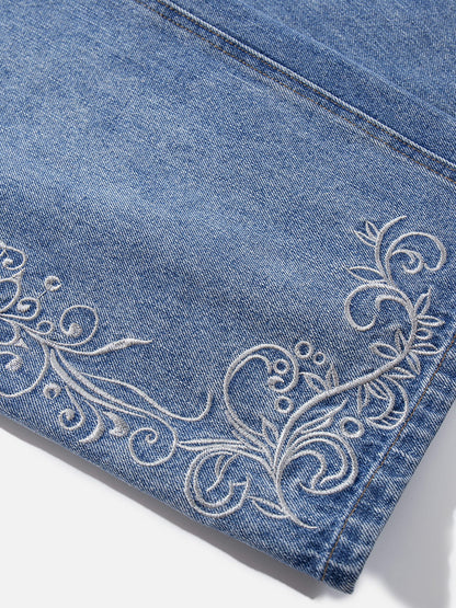 Aelfric Eden Ribbed Waist Embroidery Baggy Barrel Jeans