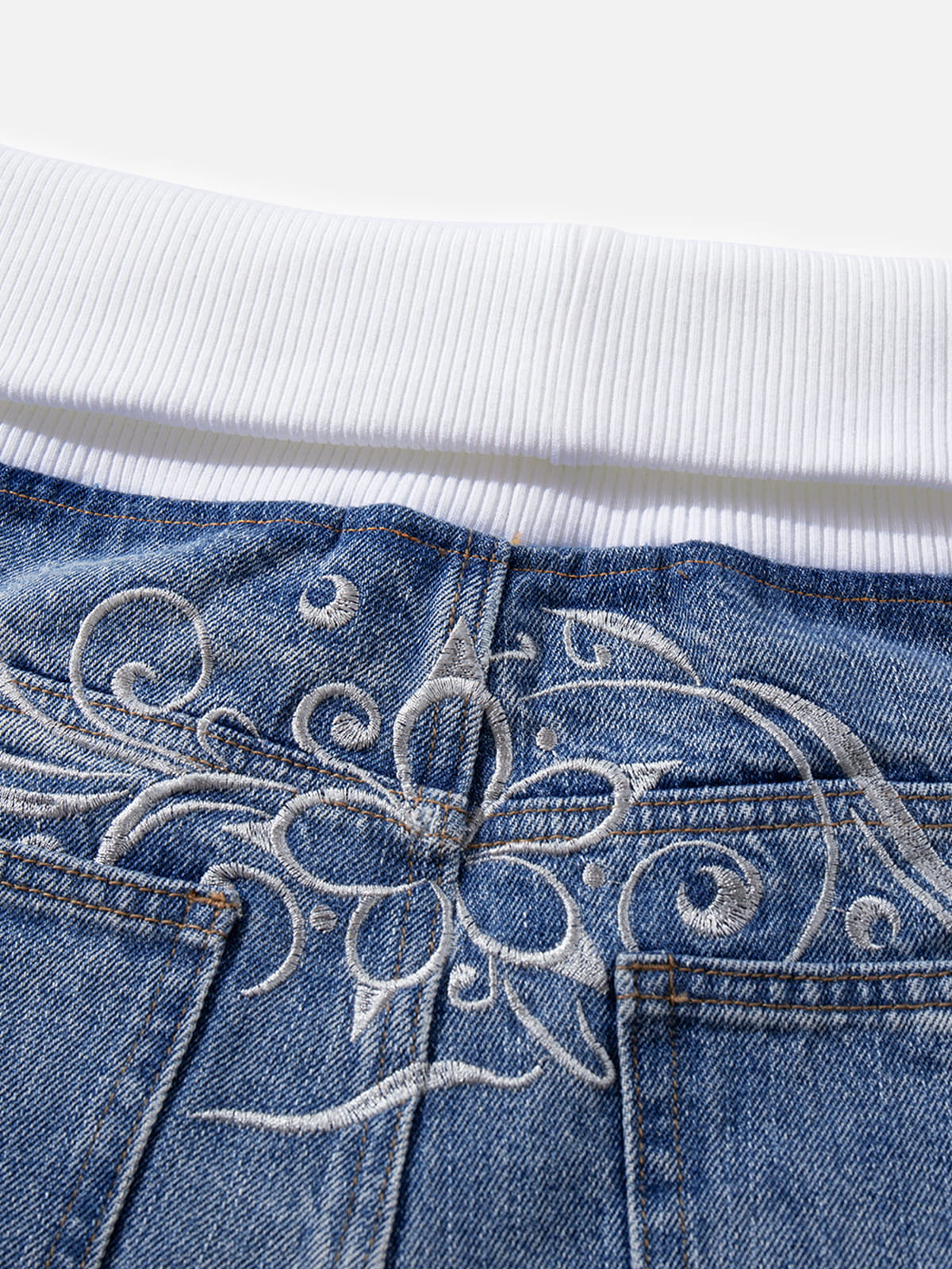 Aelfric Eden Ribbed Waist Embroidery Baggy Barrel Jeans