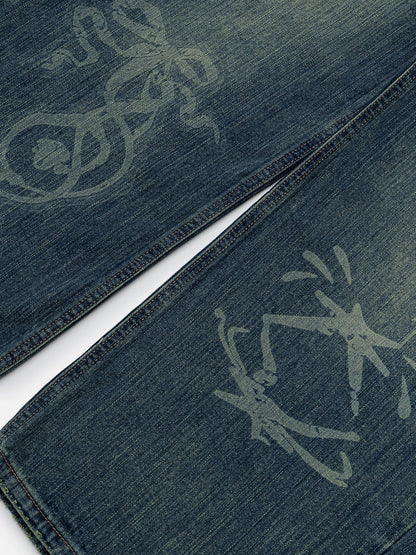 Aelfric Eden Print Washed Baggy Barrel Jeans