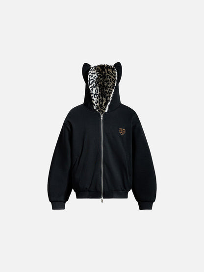 Aelfric Eden Reversible Leopard Zip Up Hoodie
