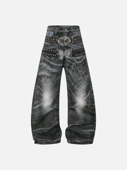 Aelfric Eden Belt Graphic Baggy Barrel Jeans