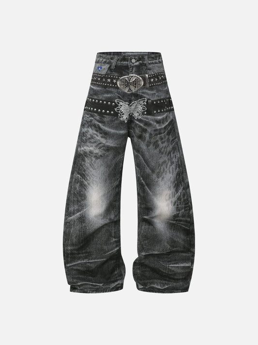 Aelfric Eden Belt Graphic Baggy Barrel Jeans