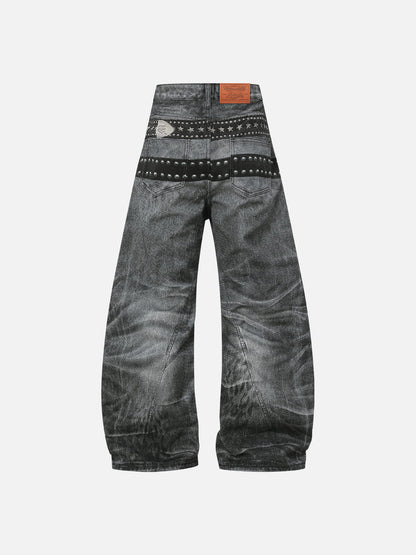 Aelfric Eden Belt Graphic Baggy Barrel Jeans
