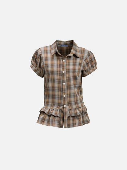 Aelfric Eden Plaid Ruffle Short Sleeve Shirt