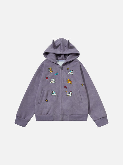 Aelfric Eden Cartoon Embroidered Zip Up Hoodie