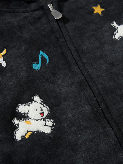 Aelfric Eden Cartoon Embroidered Zip Up Hoodie