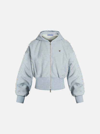 Aelfric Eden Cropped Pearl Studded Zip Up Hoodie