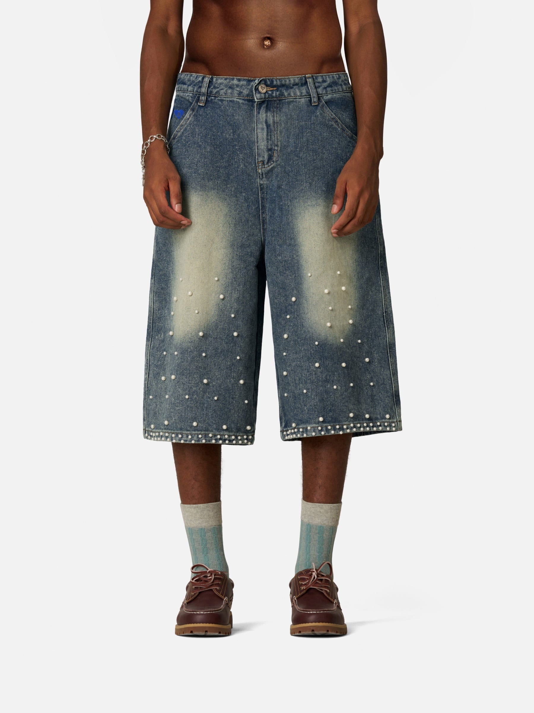 Aelfric Eden Pearl Embellished Baggy Longline Jorts